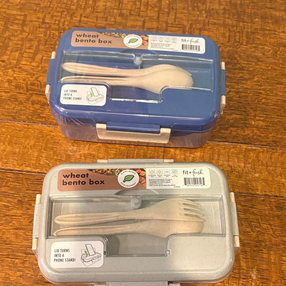 2 Fit & Fresh Wheat Bento Box Set - Blue and Gray. New